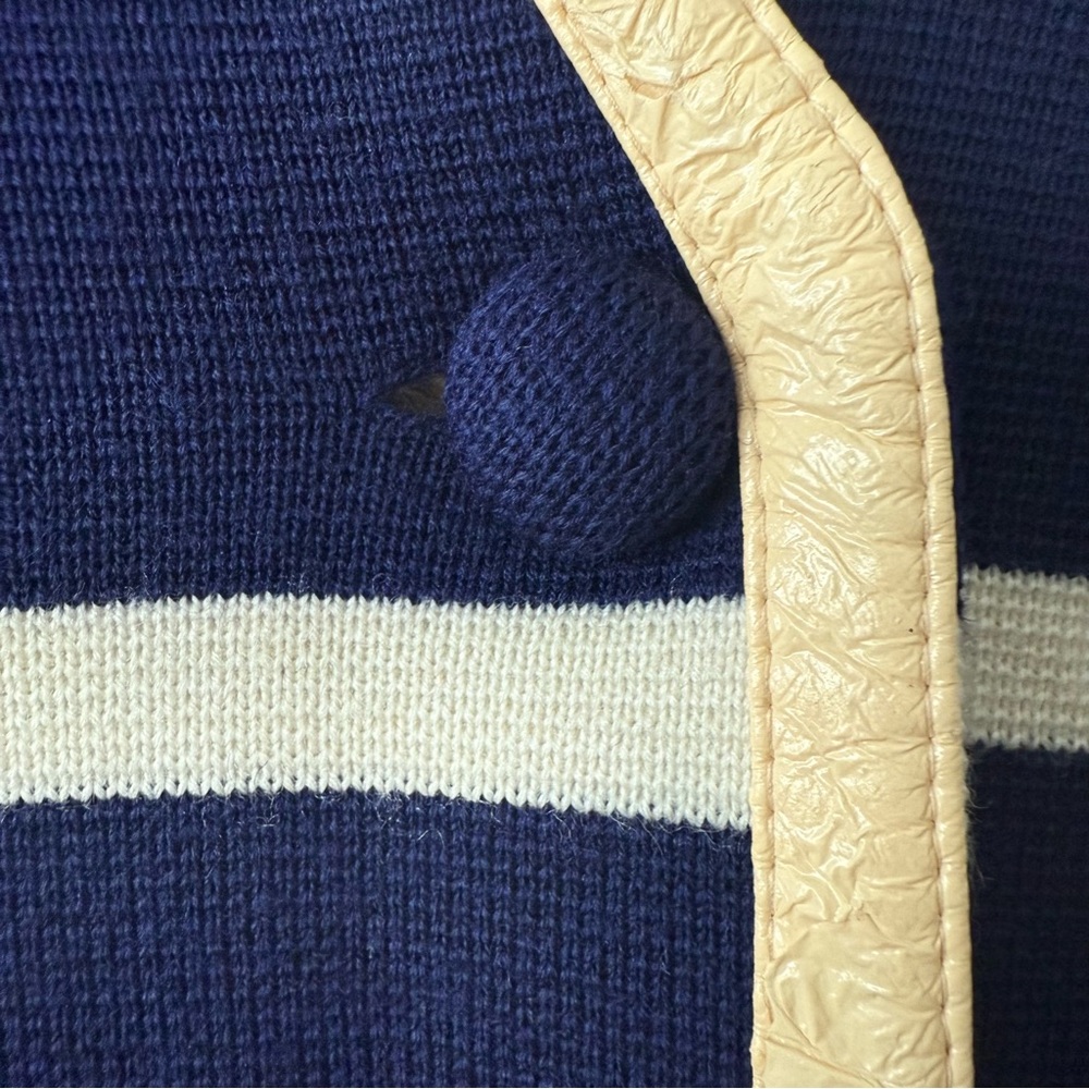 Vintage Neusters Navy Grid Vest Cream Trim Button Front Size L - Picture 5 of 13